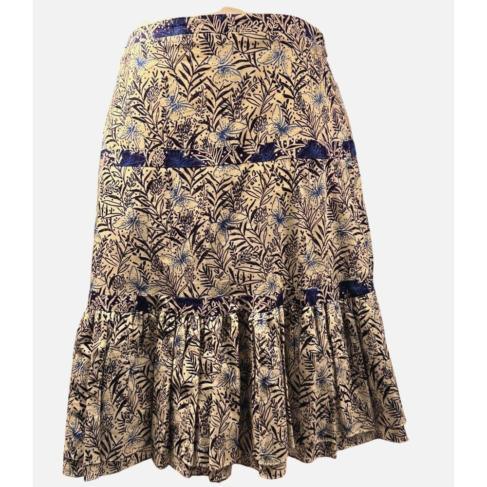 KAREN MILLEN Skirt Blue Floral Tiered Fit & Flare Sz 6 Feminine Butterfly Boho - Picture 3 of 14